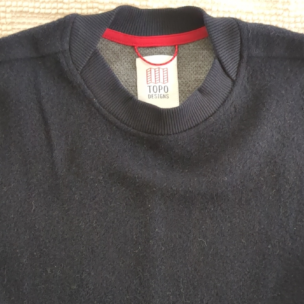 Topo Designs Global Sweater Crew Neck Women's XS  Navy Wool Poly Blend